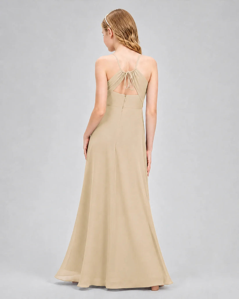 Champagne Chiffon A-line Junior Bridesmaid Dress Back View