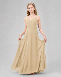 Dideyttawl Junior Bridesmaid Dress with Cutout Back and Criss-Cross Chiffon Skirt