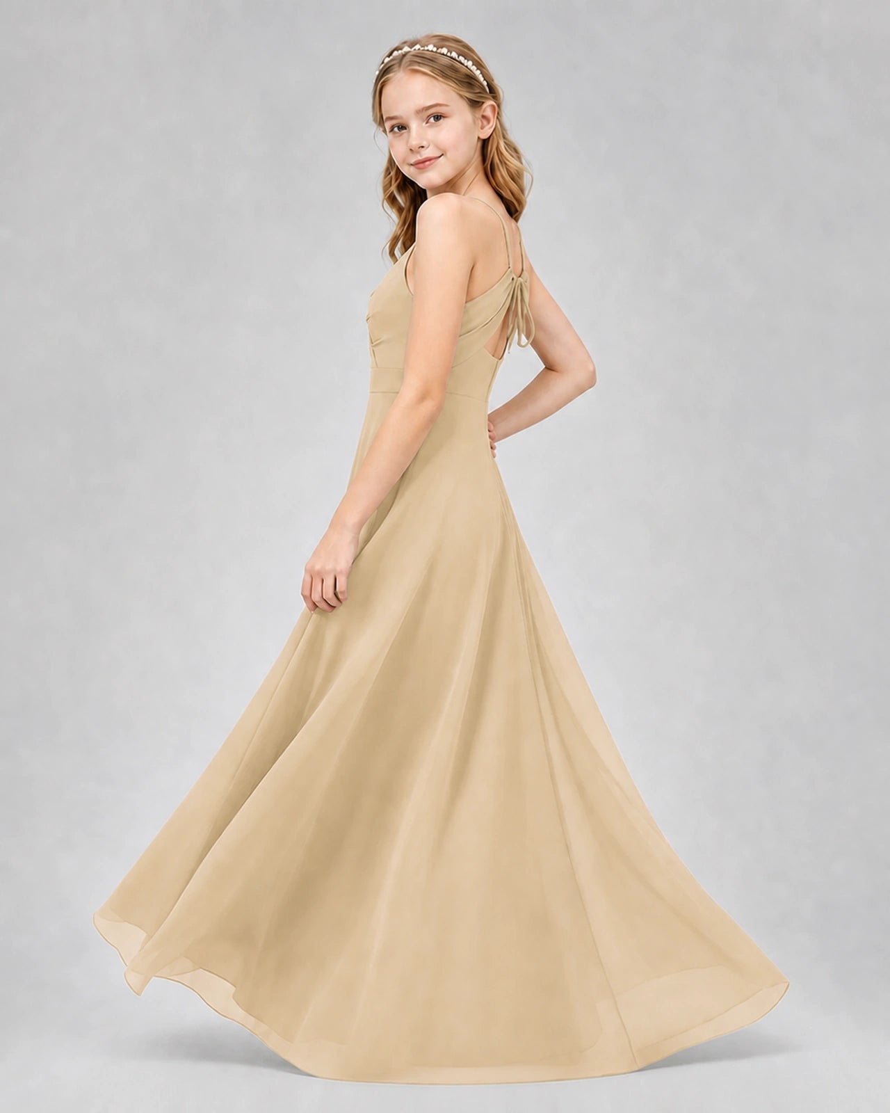 Dideyttawl Junior Bridesmaid Dress with Cutout Back and Criss-Cross Chiffon Skirt
