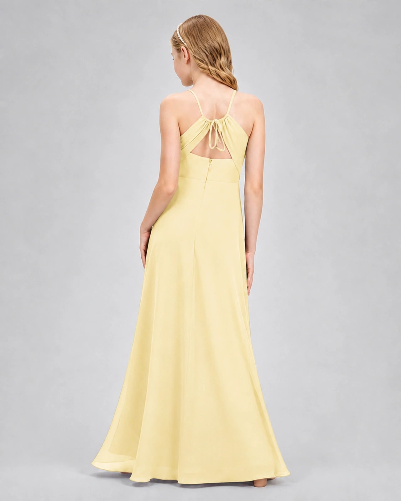 Dideyttawl Junior Bridesmaid Dress with Cutout Back and Criss-Cross Chiffon Skirt
