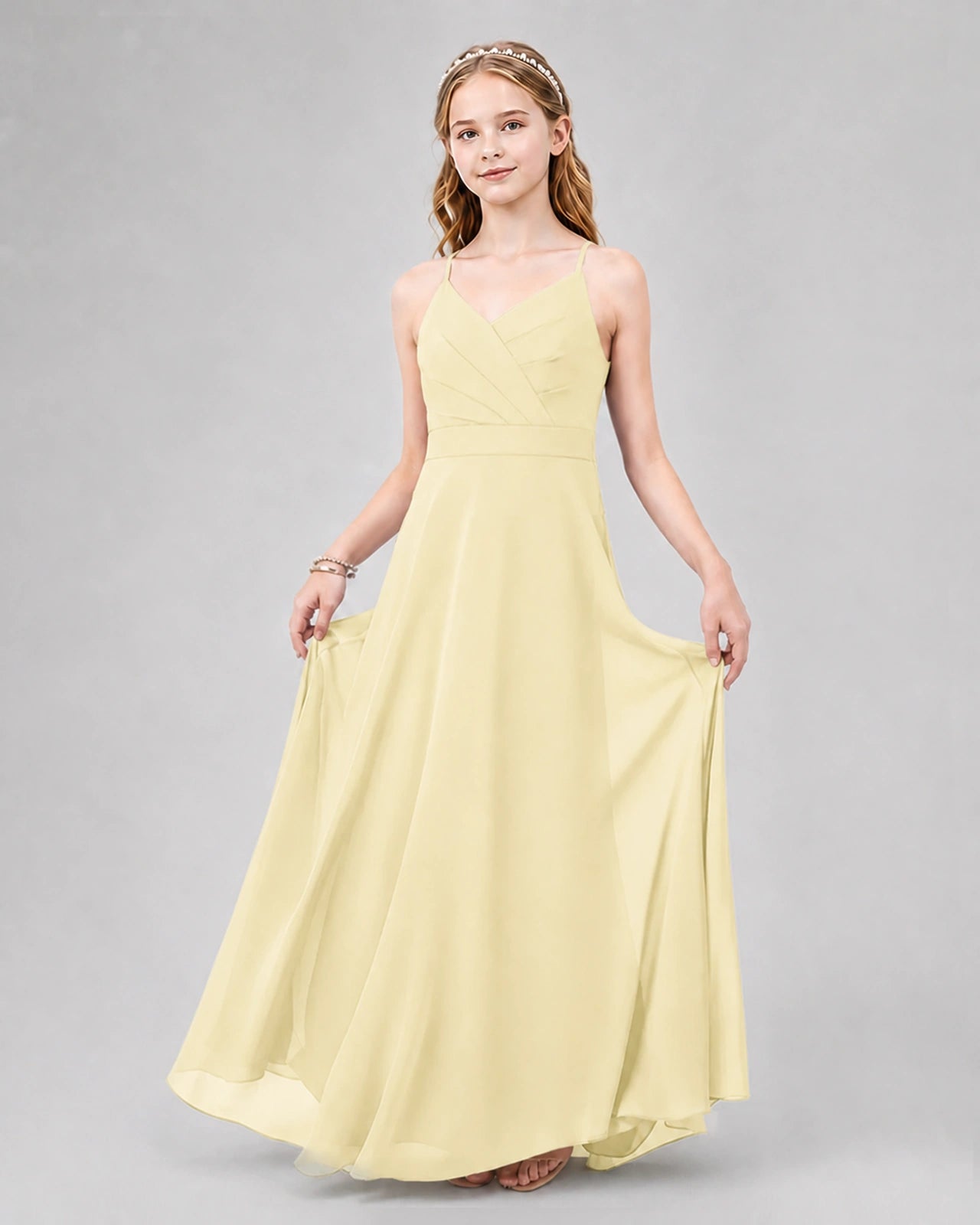Dideyttawl Junior Bridesmaid Dress with Cutout Back and Criss-Cross Chiffon Skirt