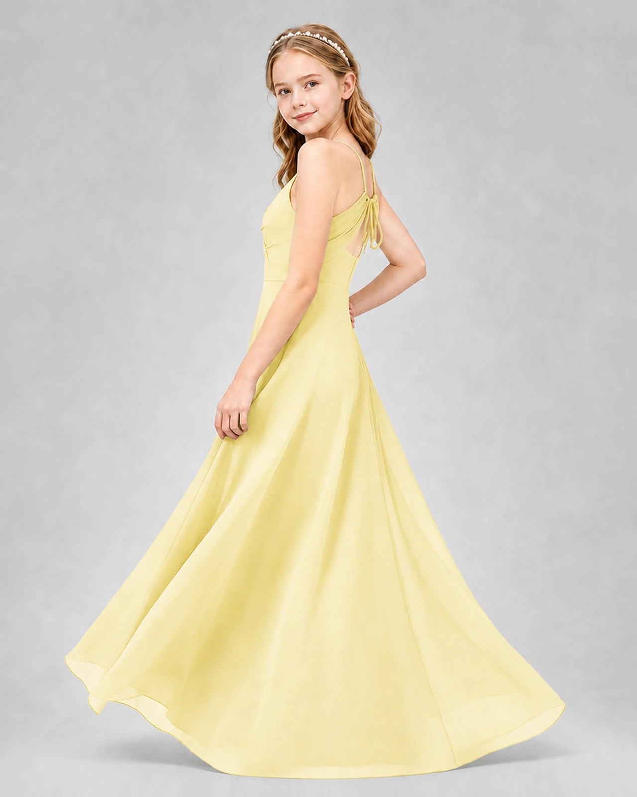 Dideyttawl Junior Bridesmaid Dress with Cutout Back and Criss-Cross Chiffon Skirt