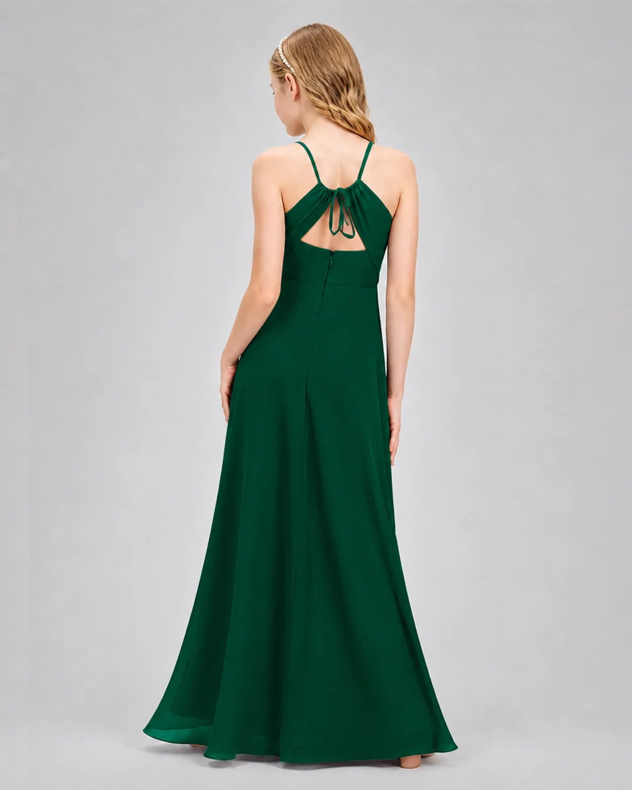 Dark Green Chiffon A-line Junior Bridesmaid Dress Back View