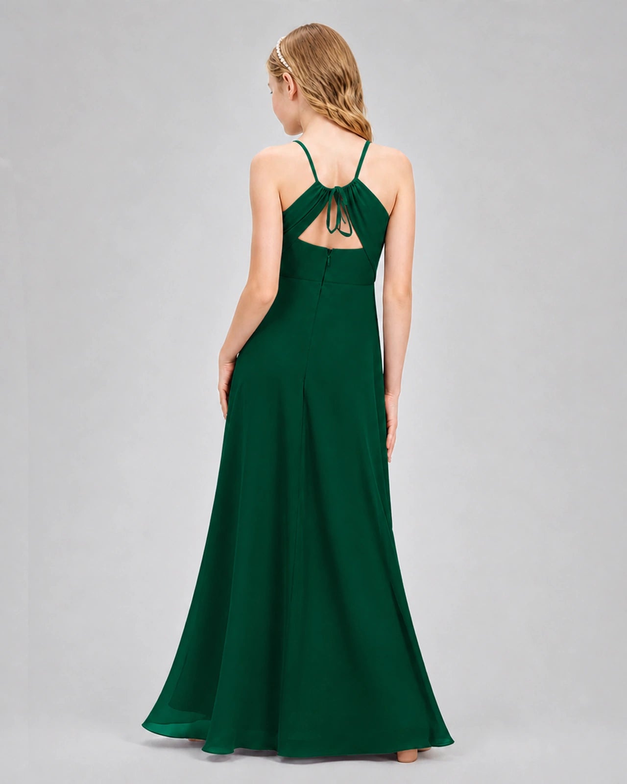 Dideyttawl Junior Bridesmaid Dress with Cutout Back and Criss-Cross Chiffon Skirt