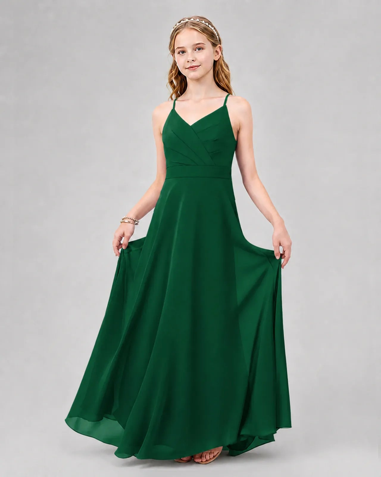 Dark Green Chiffon A-line Junior Bridesmaid Dress Front View
