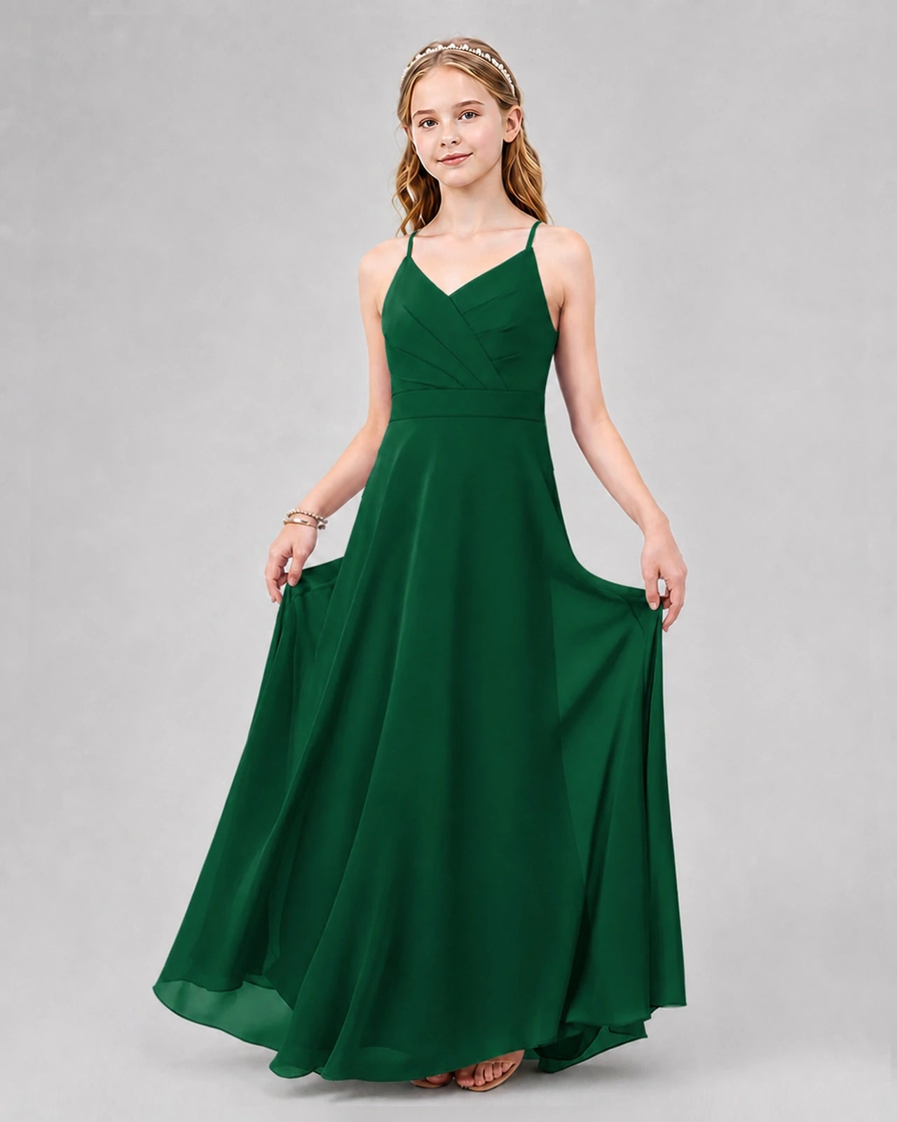 Dideyttawl Junior Bridesmaid Dress with Cutout Back and Criss-Cross Chiffon Skirt
