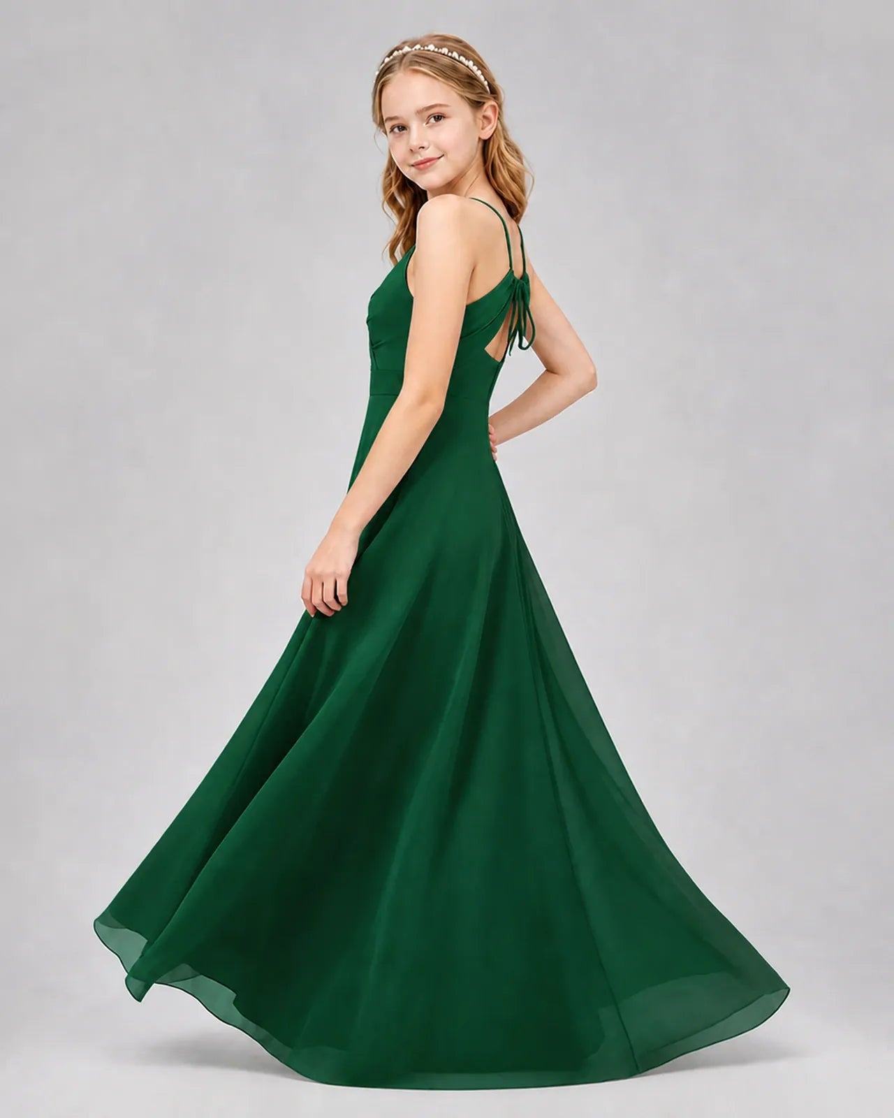 Dark Green Chiffon A-line Junior Bridesmaid Dress Side View