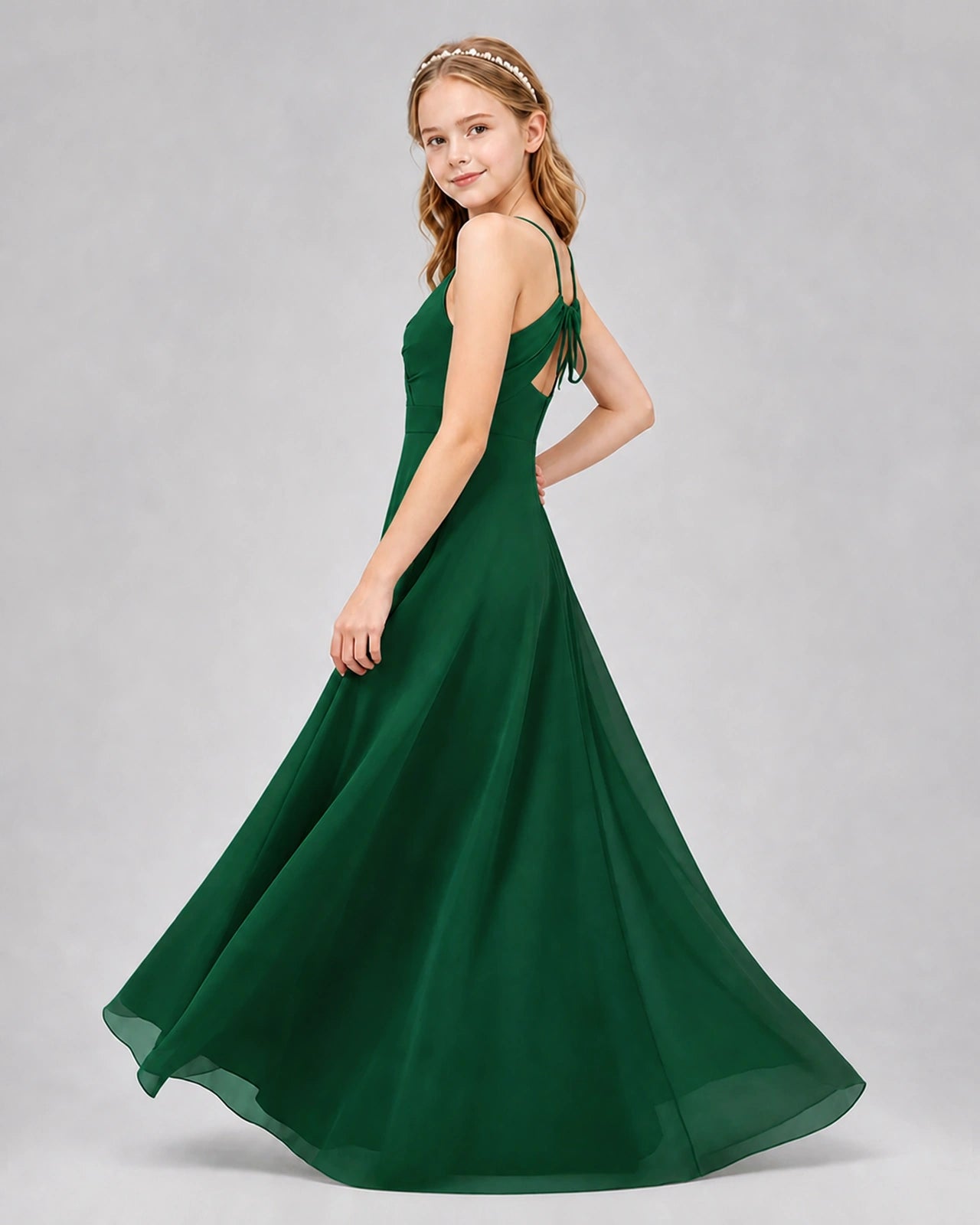 Dideyttawl Junior Bridesmaid Dress with Cutout Back and Criss-Cross Chiffon Skirt