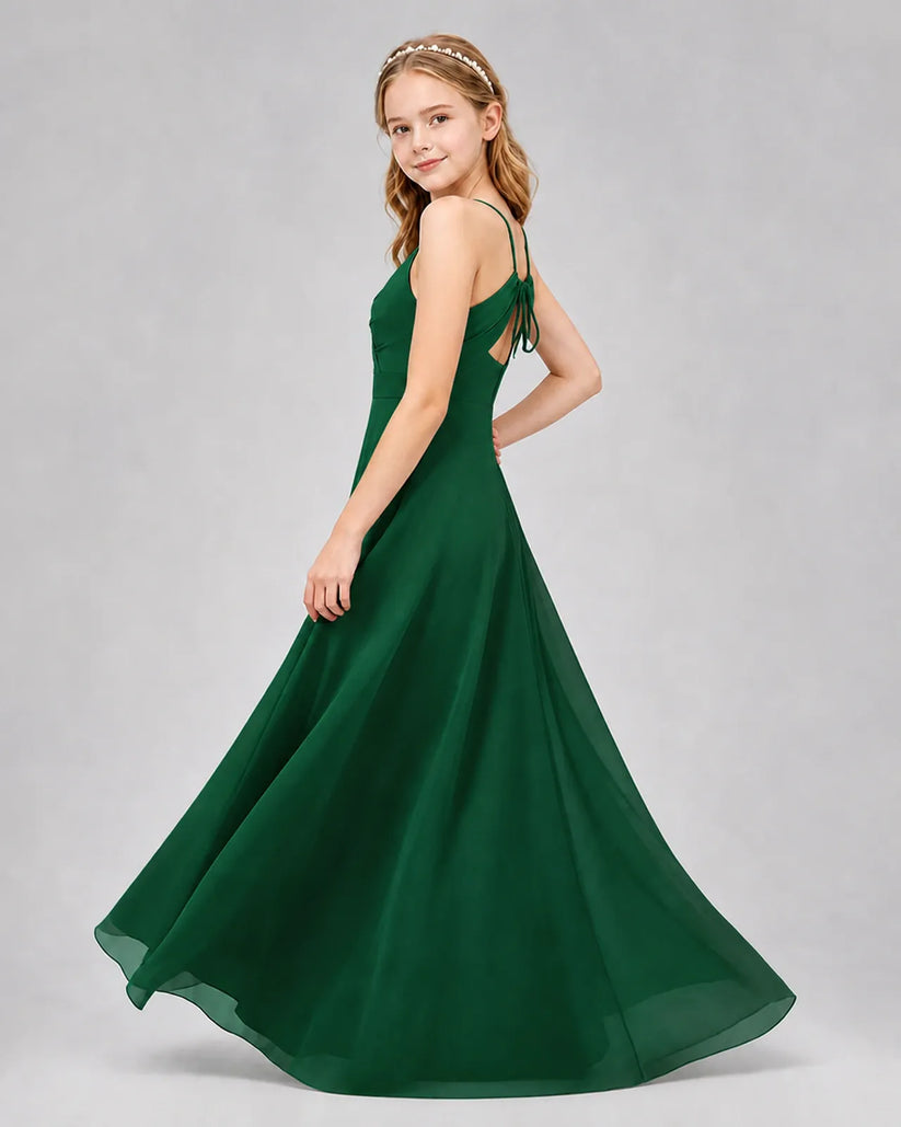 Dark Green Chiffon A-line Junior Bridesmaid Dress Side View