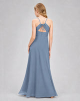 Dusty Blue Chiffon A-line Junior Bridesmaid Dress Back View