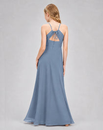 Dideyttawl Junior Bridesmaid Dress with Cutout Back and Criss-Cross Chiffon Skirt