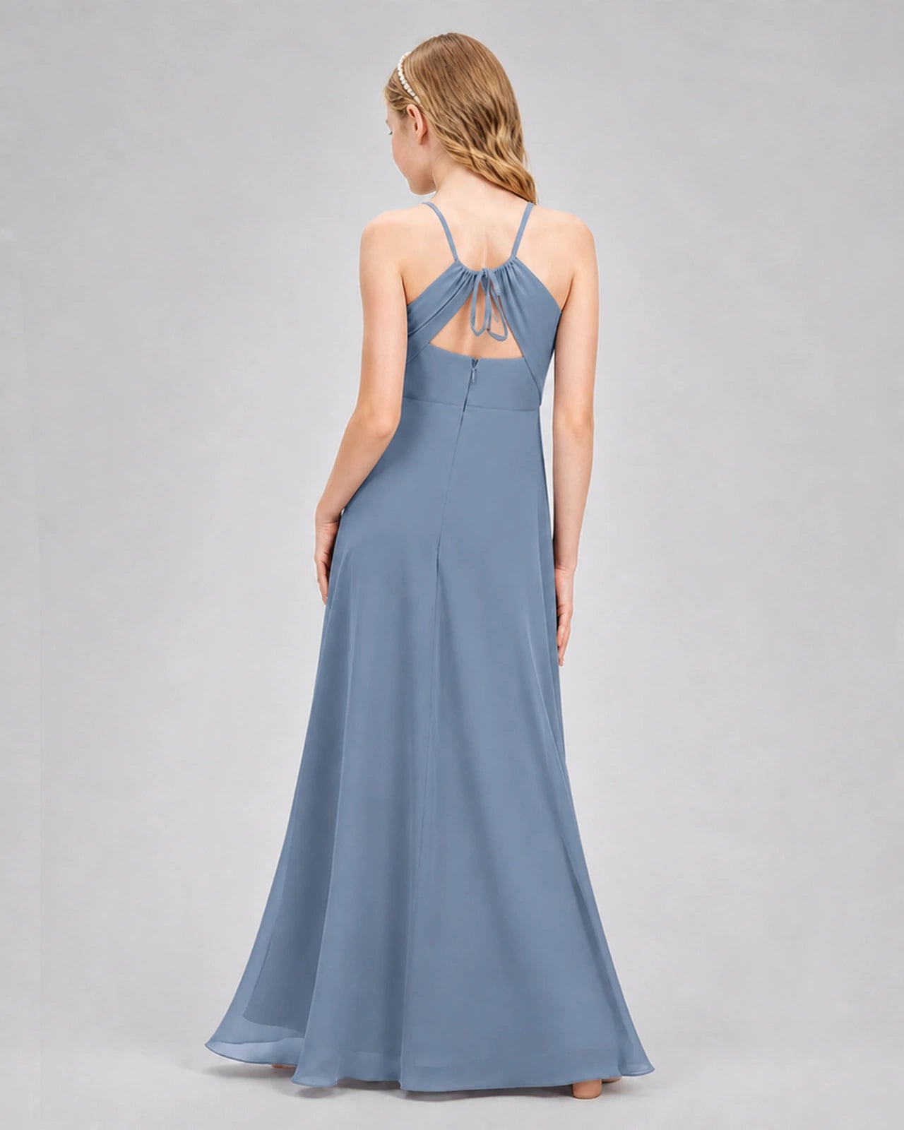 Dideyttawl Junior Bridesmaid Dress with Cutout Back and Criss-Cross Chiffon Skirt