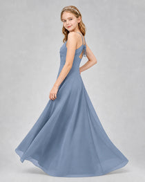 Dideyttawl Junior Bridesmaid Dress with Cutout Back and Criss-Cross Chiffon Skirt