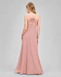 Dideyttawl Junior Bridesmaid Dress with Cutout Back and Criss-Cross Chiffon Skirt
