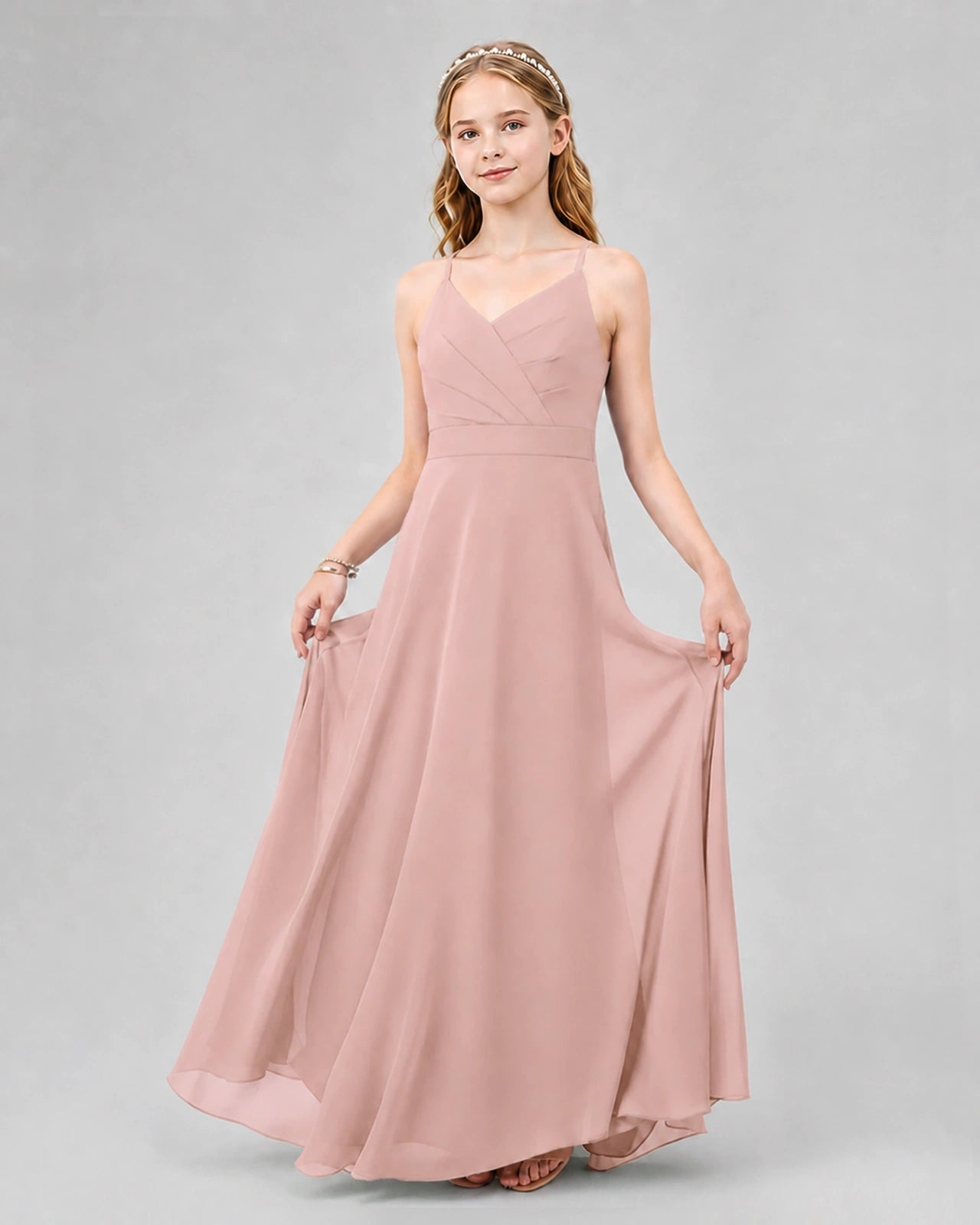 Dideyttawl Junior Bridesmaid Dress with Cutout Back and Criss-Cross Chiffon Skirt
