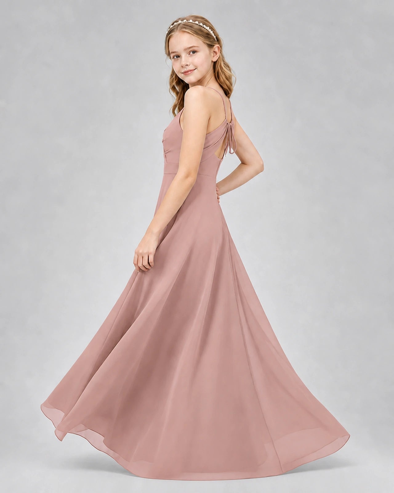 Dideyttawl Junior Bridesmaid Dress with Cutout Back and Criss-Cross Chiffon Skirt