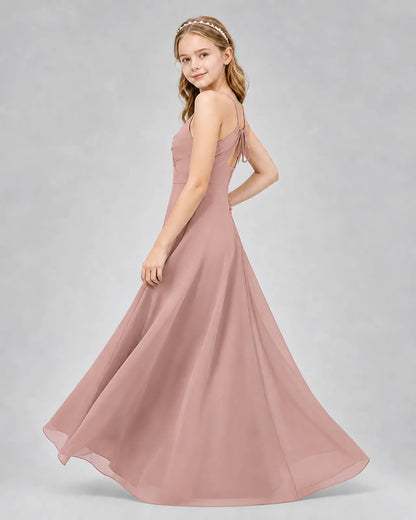 Dusty Rose Chiffon A-line Junior Bridesmaid Dress Side View
