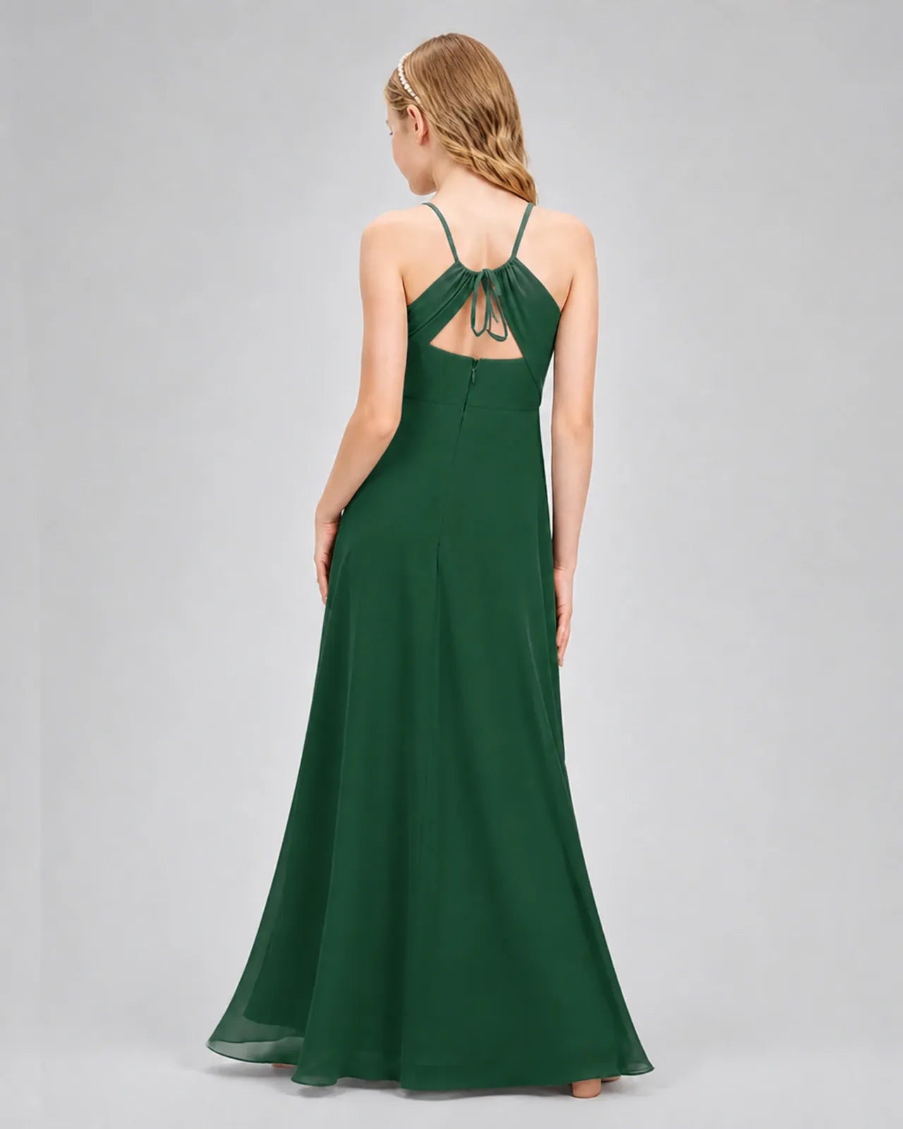 Emerald Green Chiffon A-line Junior Bridesmaid Dress Back View