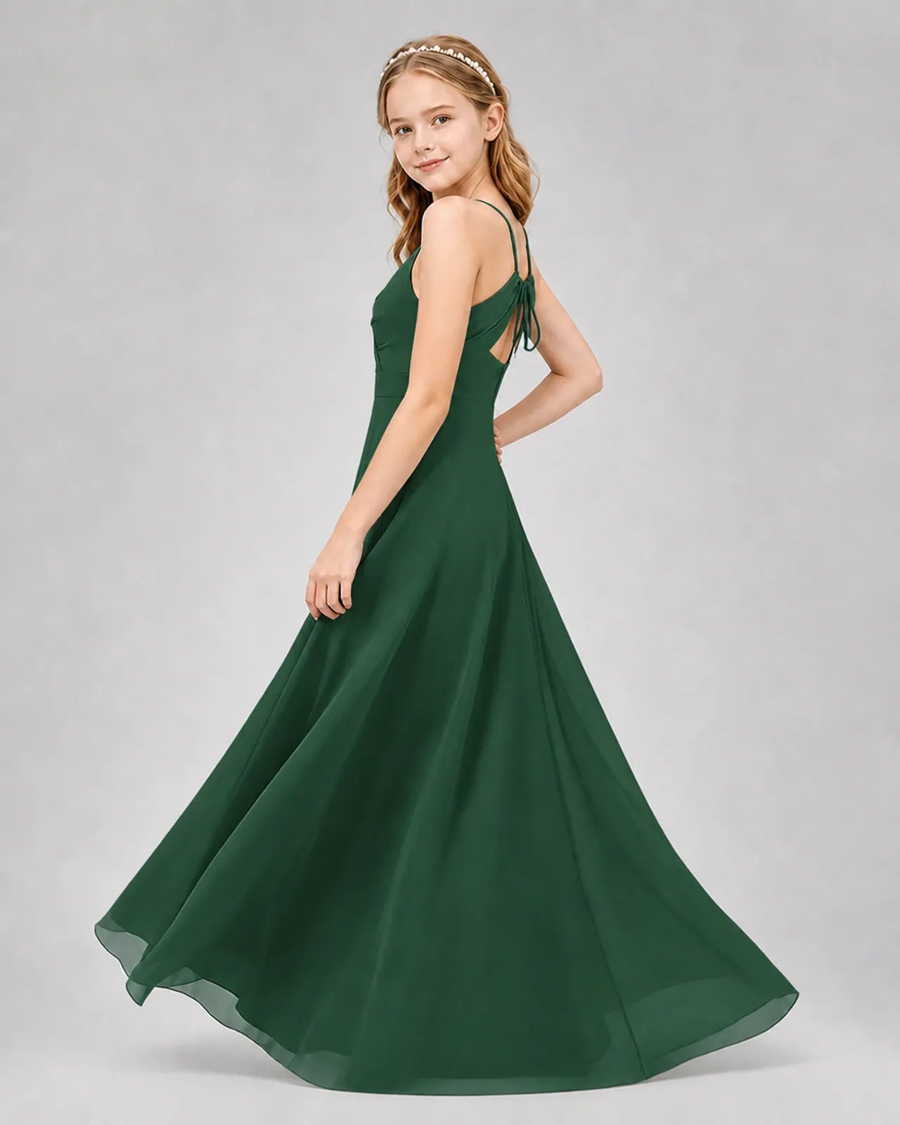 Emerald Green Chiffon A-line Junior Bridesmaid Dress Side View