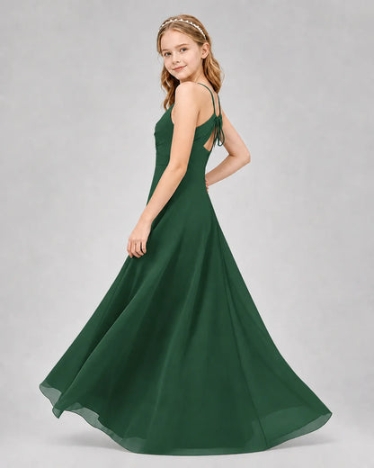 Emerald Green Chiffon A-line Junior Bridesmaid Dress Side View