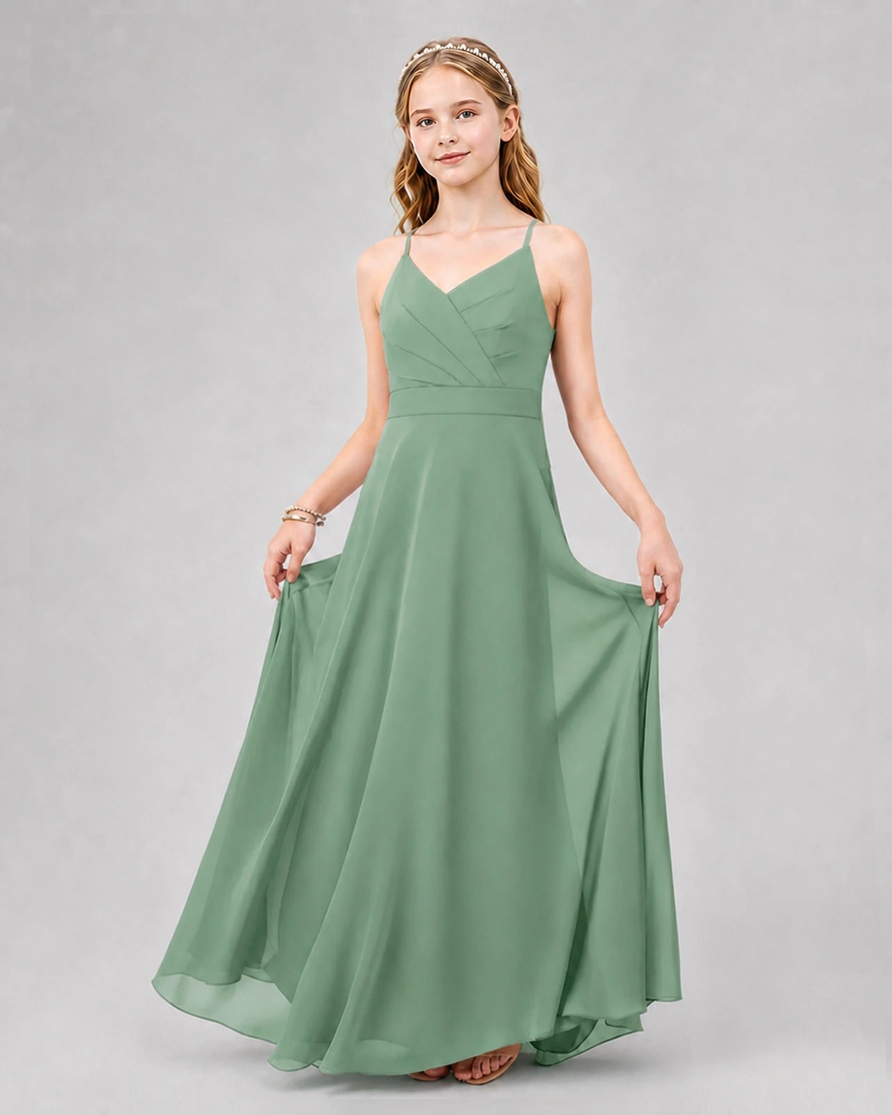 Dideyttawl Junior Bridesmaid Dress with Cutout Back and Criss-Cross Chiffon Skirt