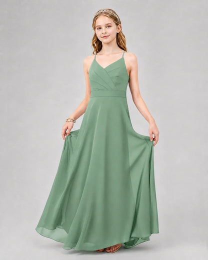 Eucalyptus Chiffon A-line Junior Bridesmaid Dress Front View