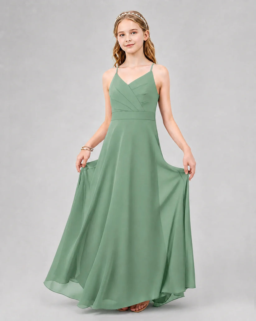 Eucalyptus Chiffon A-line Junior Bridesmaid Dress Front View