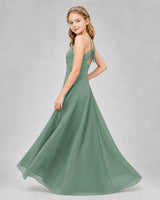 Eucalyptus Chiffon A-line Junior Bridesmaid Dress Side View