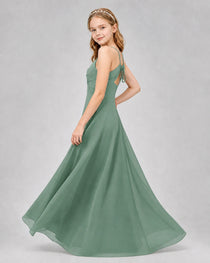 Dideyttawl Junior Bridesmaid Dress with Cutout Back and Criss-Cross Chiffon Skirt
