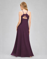 Grape Chiffon A-line Junior Bridesmaid Dress Back View
