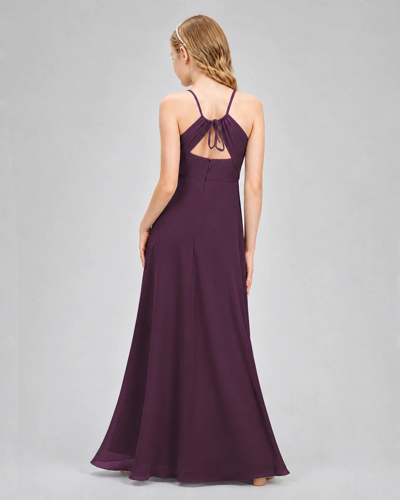 Dideyttawl Junior Bridesmaid Dress with Cutout Back and Criss-Cross Chiffon Skirt