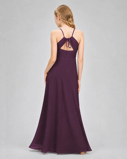 Grape Chiffon A-line Junior Bridesmaid Dress Back View