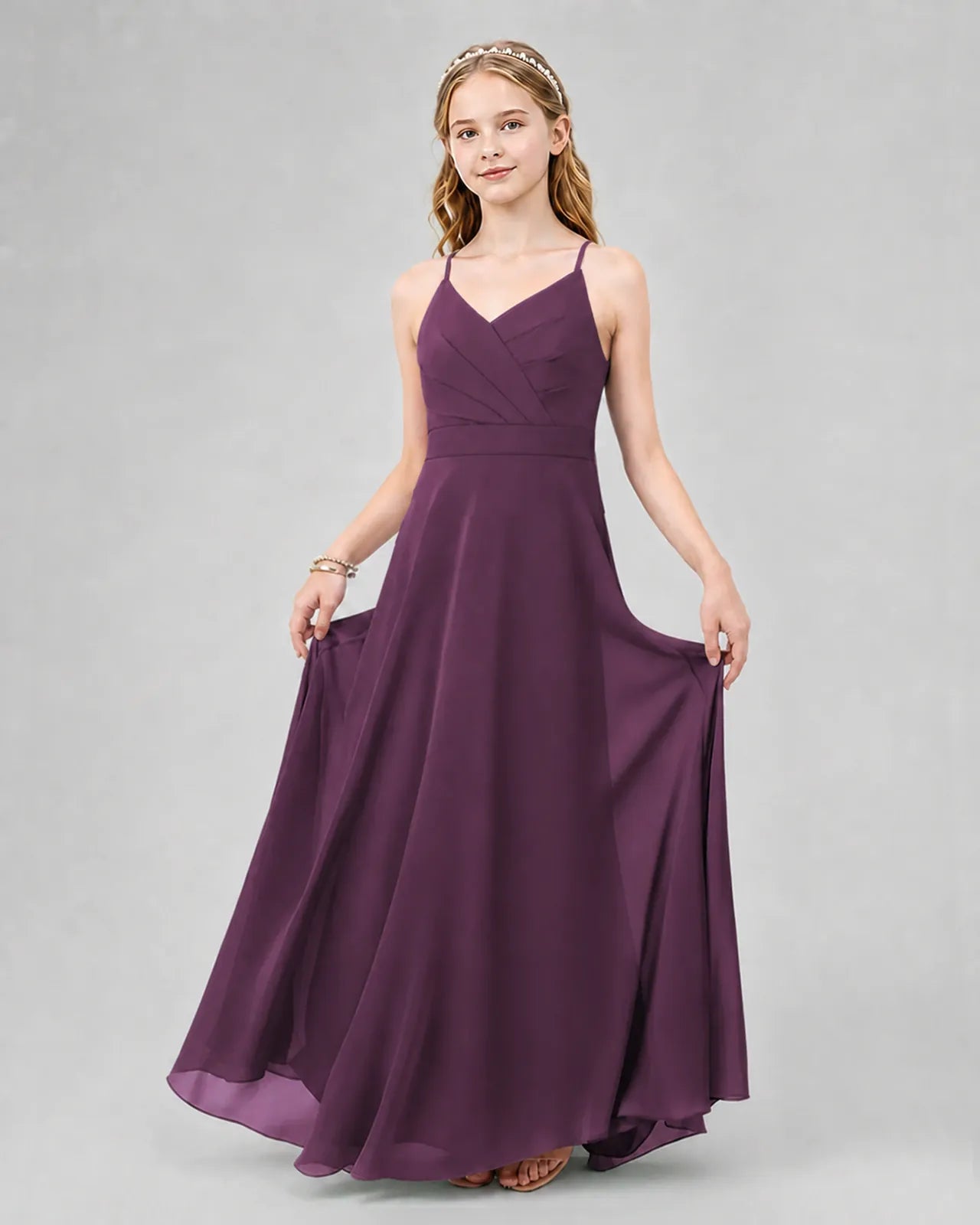 Grape Chiffon A-line Junior Bridesmaid Dress Front View