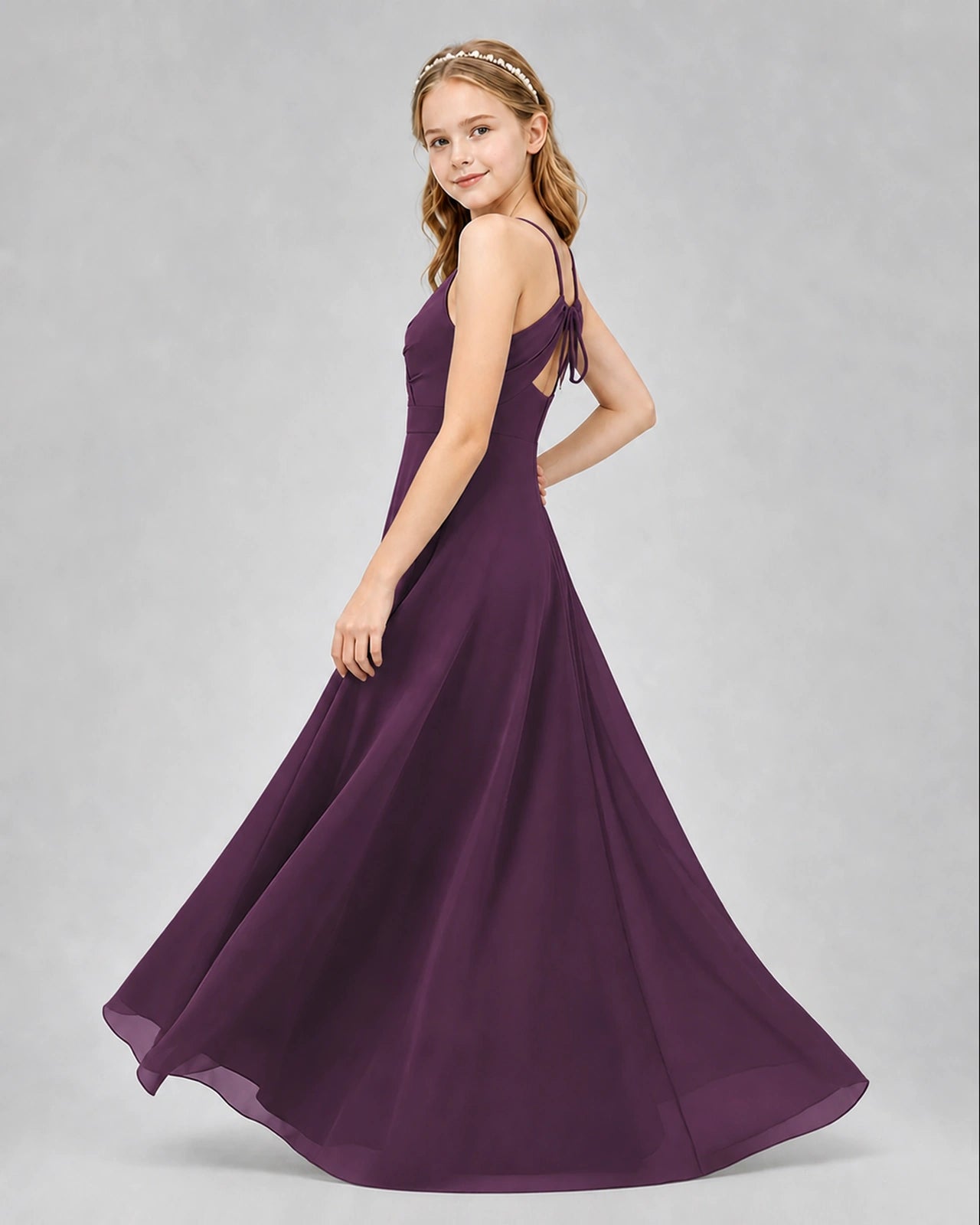 Dideyttawl Junior Bridesmaid Dress with Cutout Back and Criss-Cross Chiffon Skirt