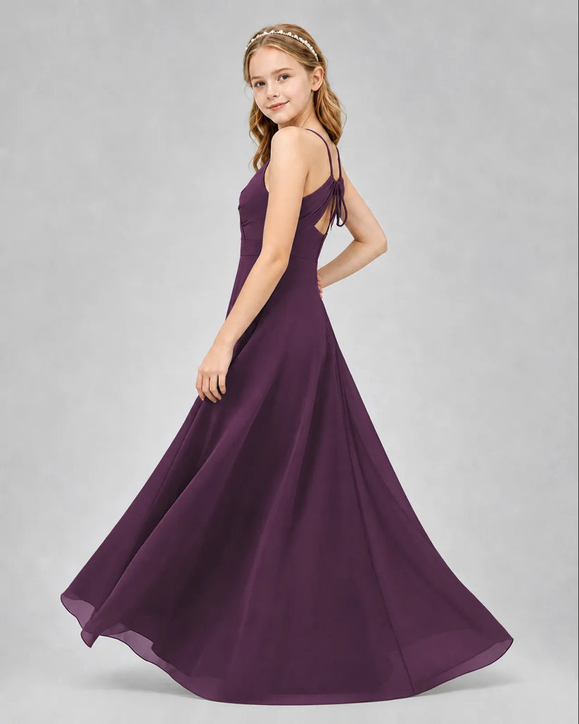 Grape Chiffon A-line Junior Bridesmaid Dress Side View