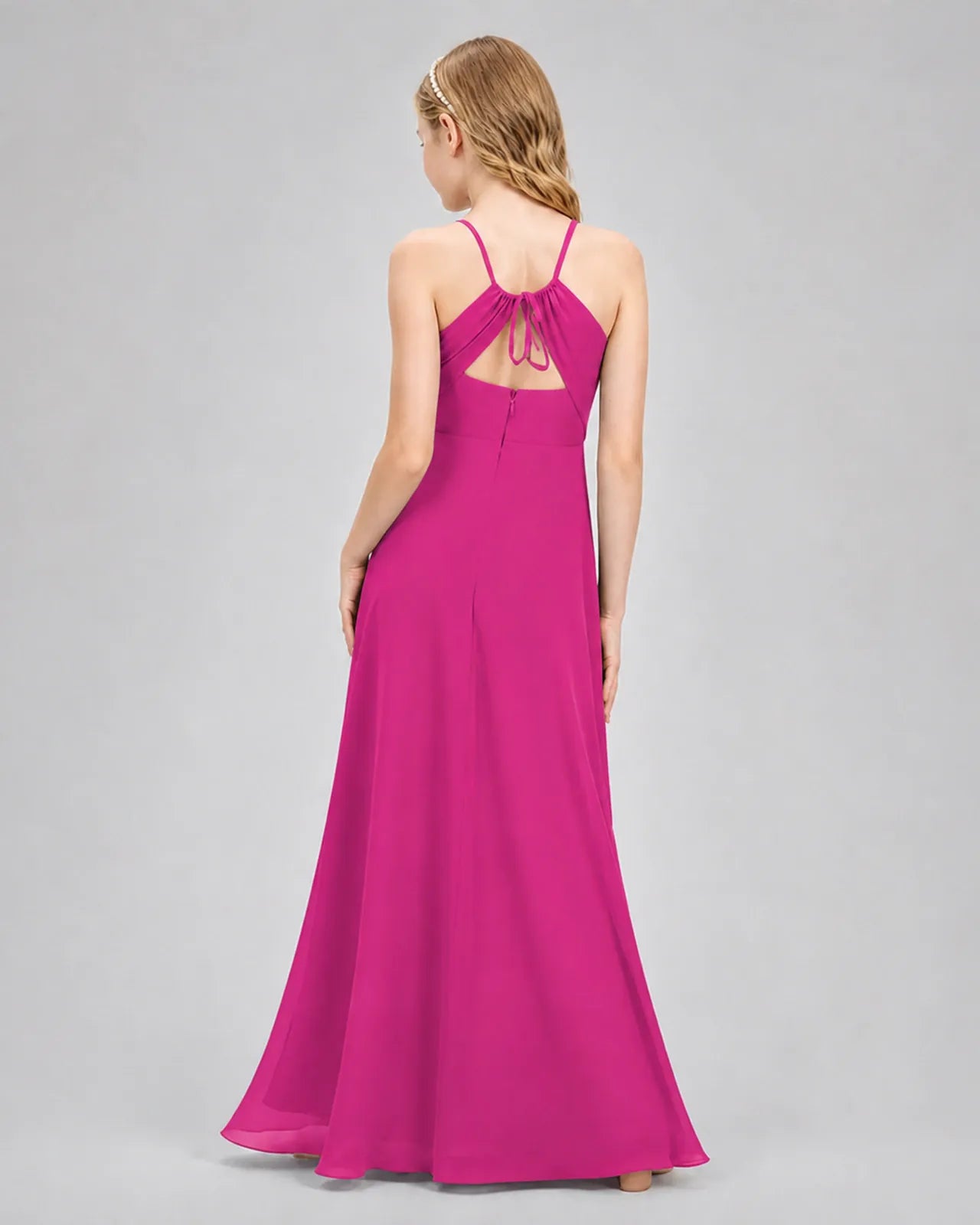 Hot Pink Chiffon A-line Junior Bridesmaid Dress Back View