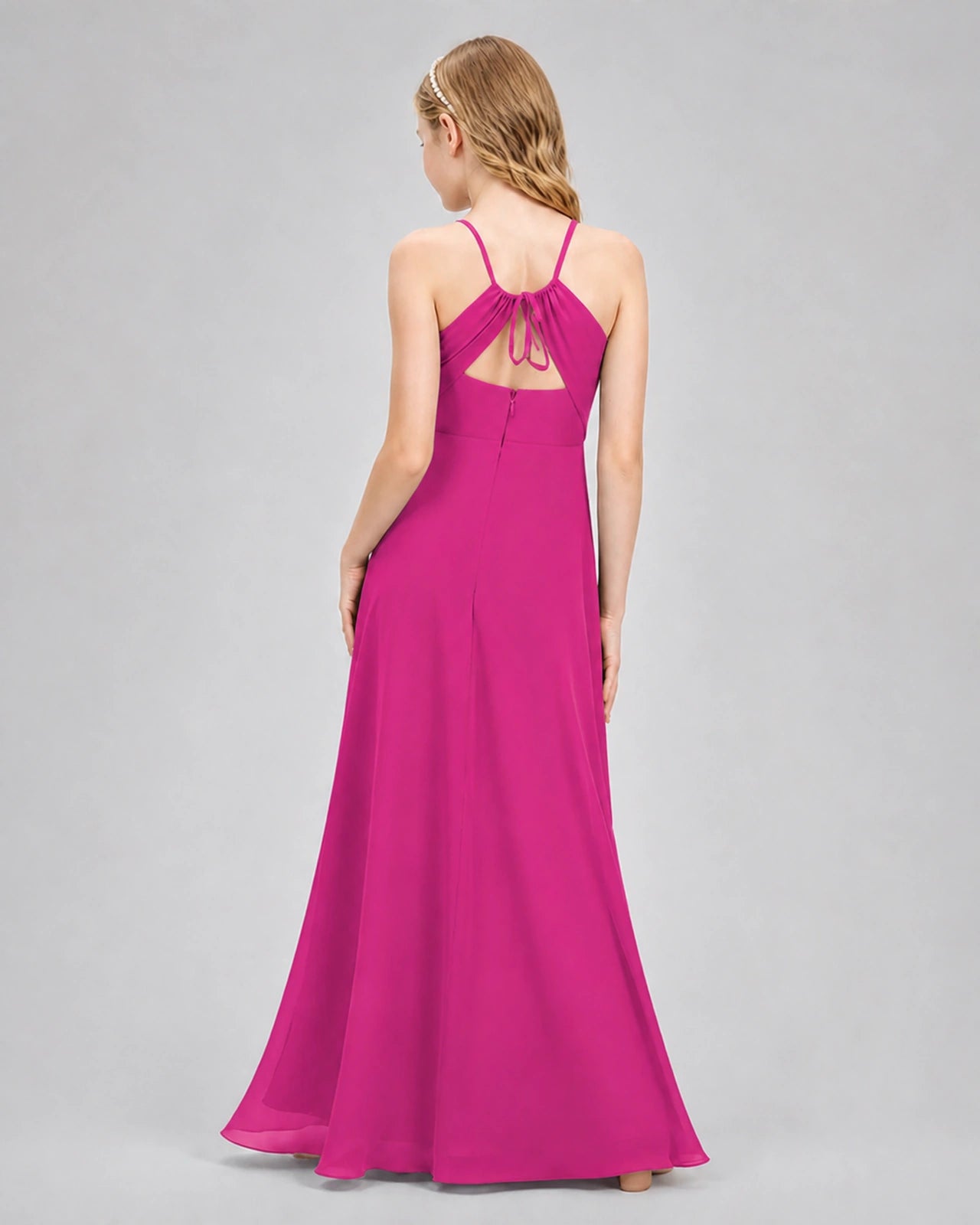 Dideyttawl Junior Bridesmaid Dress with Cutout Back and Criss-Cross Chiffon Skirt