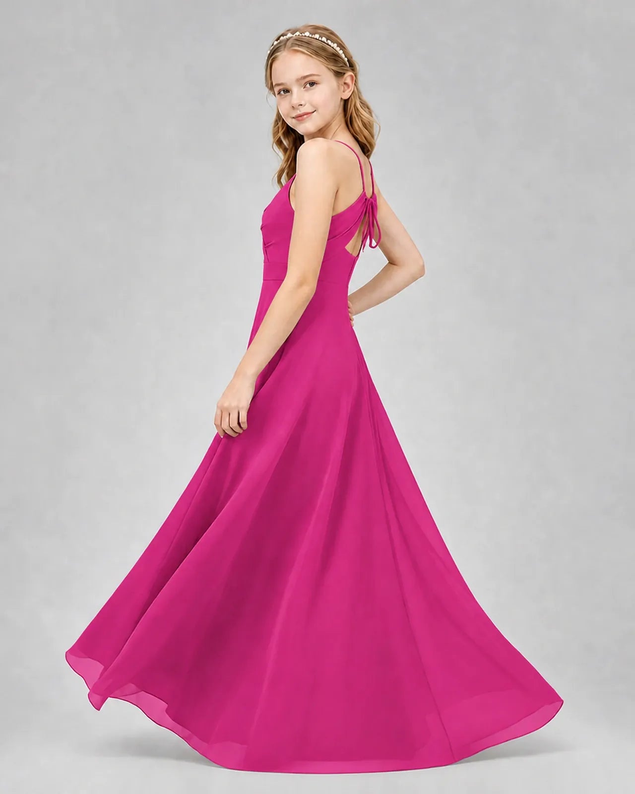Hot Pink Chiffon A-line Junior Bridesmaid Dress Side View