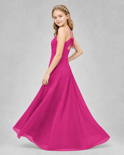 Hot Pink Chiffon A-line Junior Bridesmaid Dress Side View