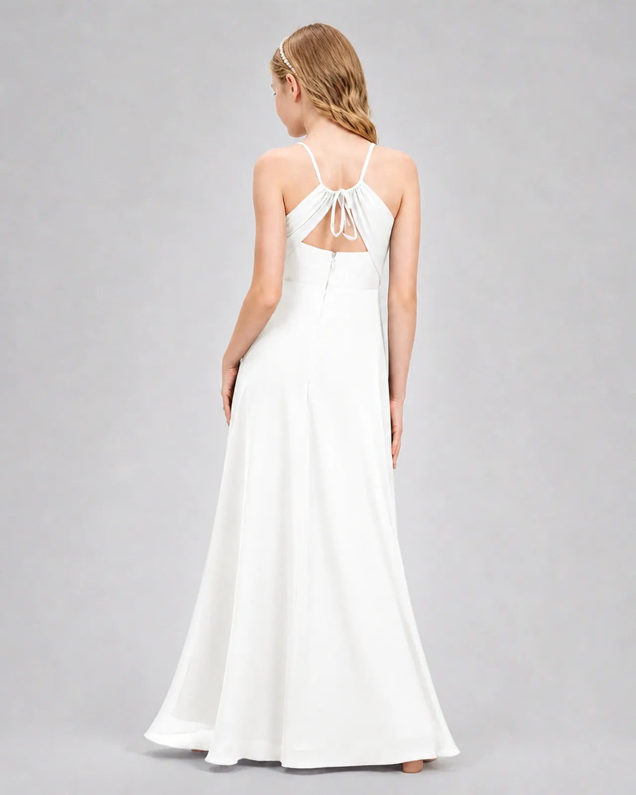 Ivory Chiffon A-line Junior Bridesmaid Dress Back View