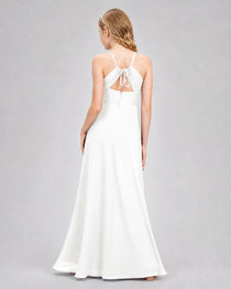 Dideyttawl Junior Bridesmaid Dress with Cutout Back and Criss-Cross Chiffon Skirt