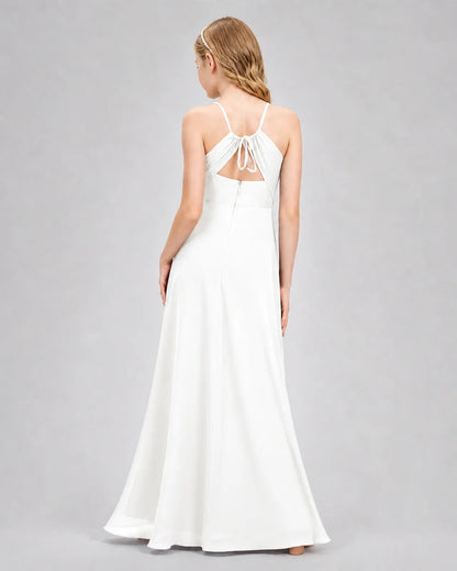 Ivory Chiffon A-line Junior Bridesmaid Dress Back View