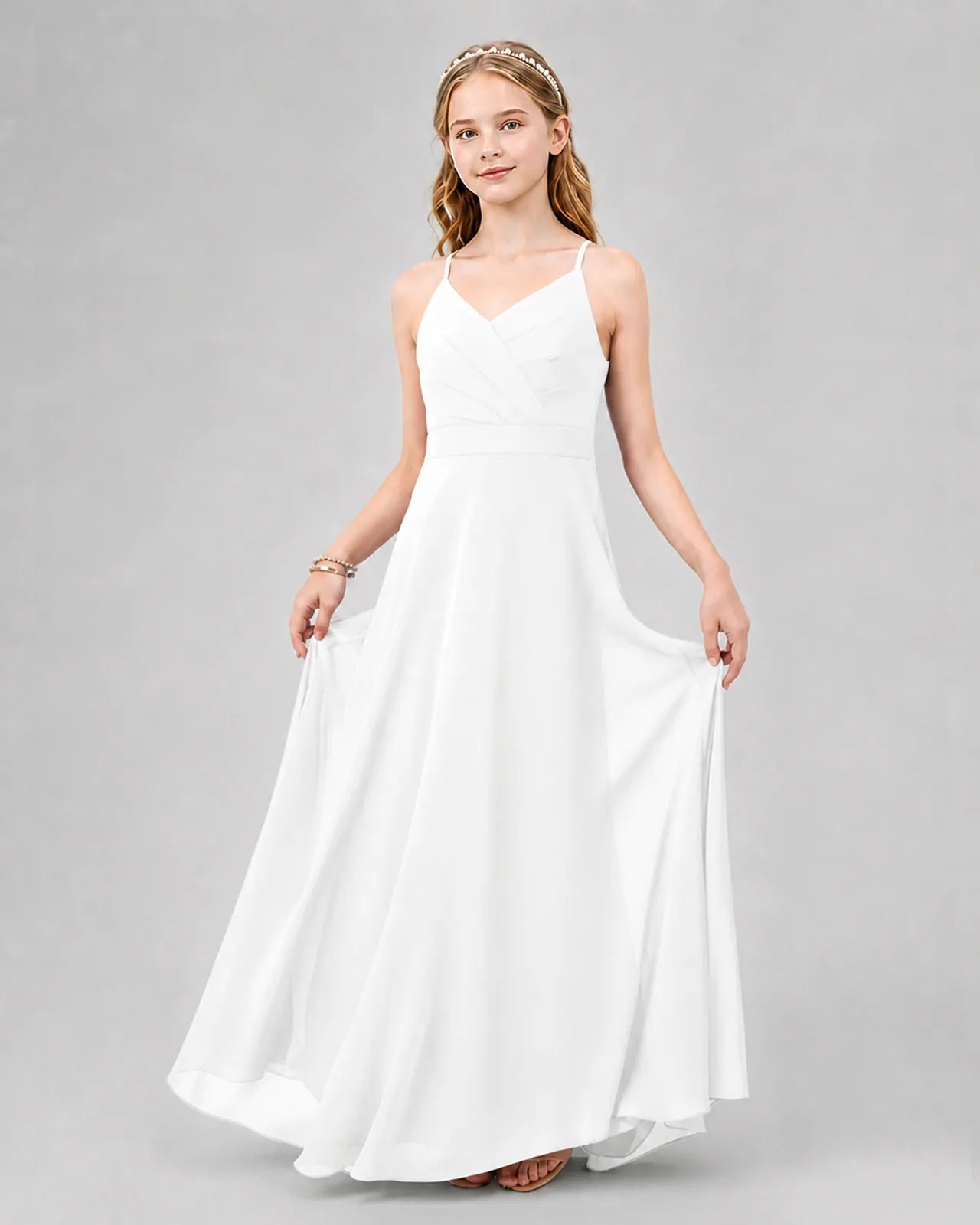 Ivory Chiffon A-line Junior Bridesmaid Dress Front View