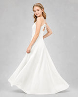 Ivory Chiffon A-line Junior Bridesmaid Dress Side View