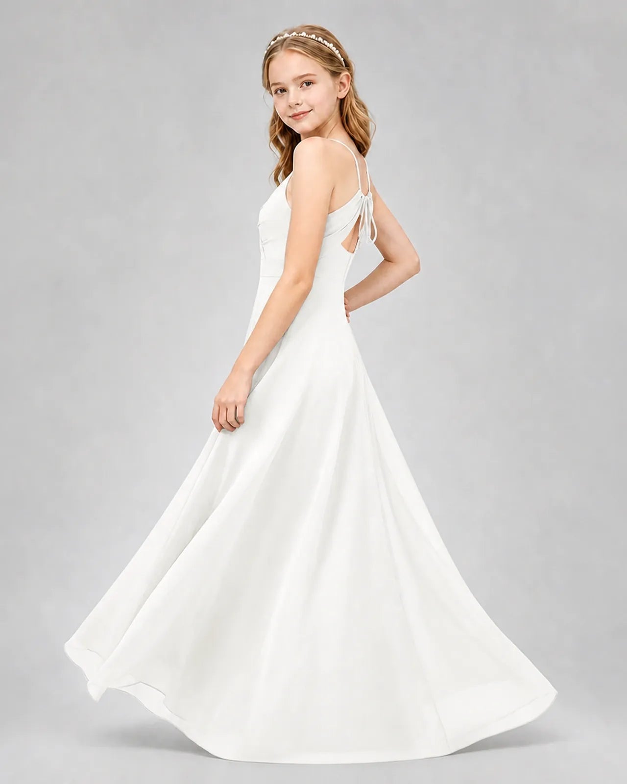 Ivory Chiffon A-line Junior Bridesmaid Dress Side View