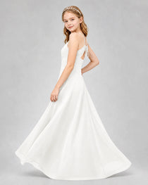 Dideyttawl Junior Bridesmaid Dress with Cutout Back and Criss-Cross Chiffon Skirt