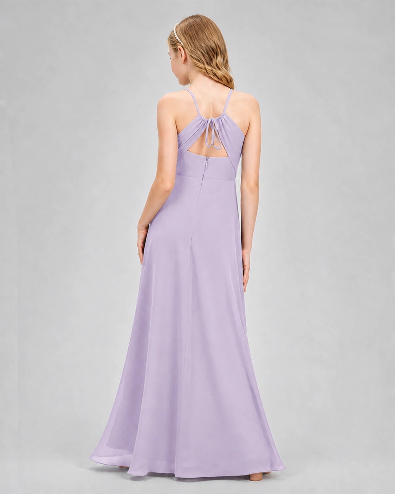 Dideyttawl Junior Bridesmaid Dress with Cutout Back and Criss-Cross Chiffon Skirt