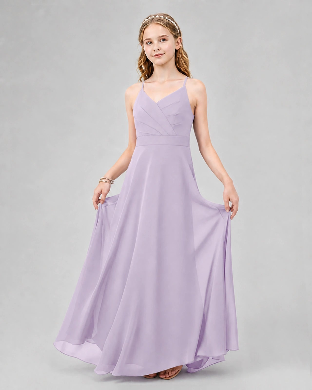 Dideyttawl Junior Bridesmaid Dress with Cutout Back and Criss-Cross Chiffon Skirt