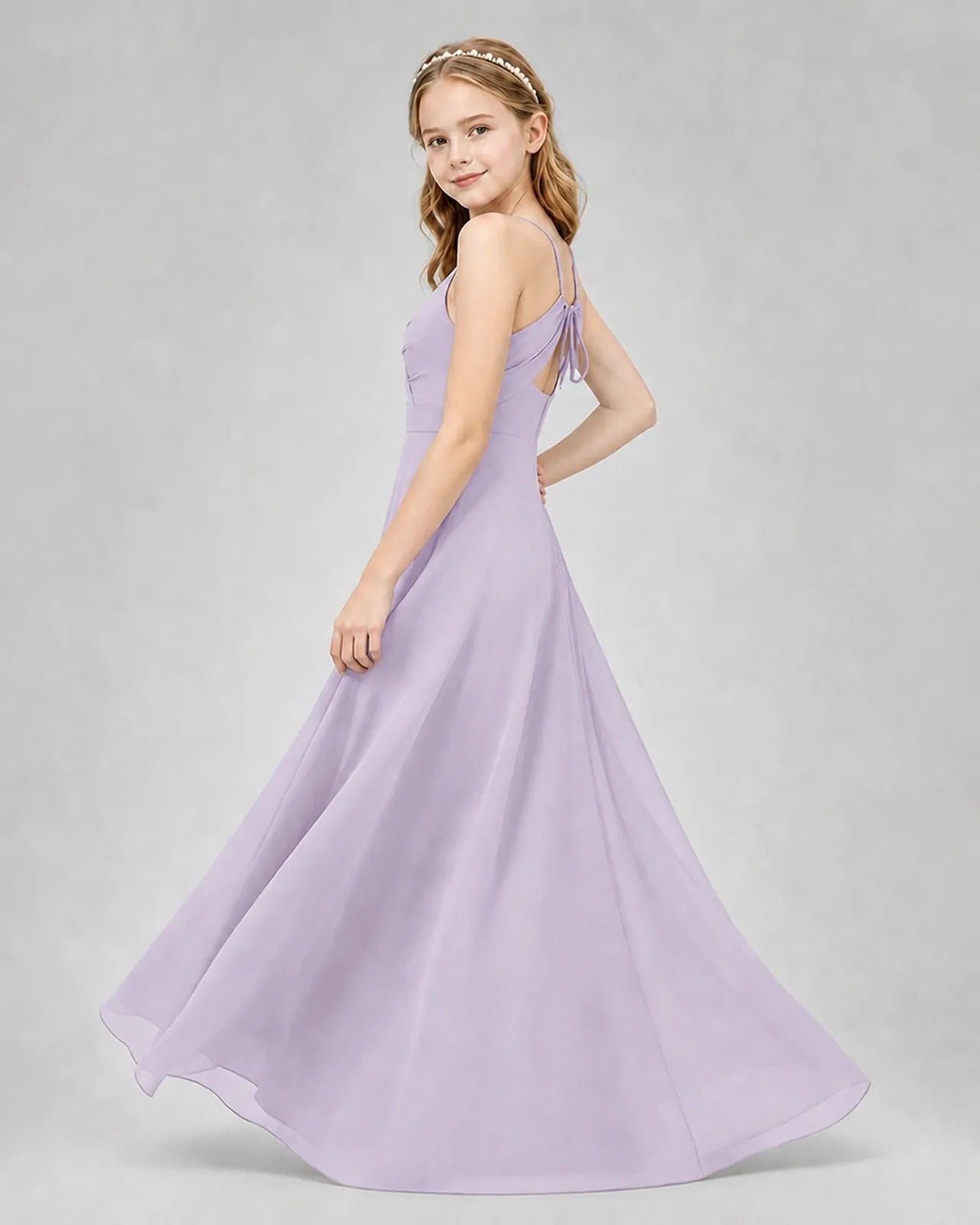 Lavender Chiffon A-line Junior Bridesmaid Dress Side View