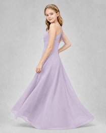 Dideyttawl Junior Bridesmaid Dress with Cutout Back and Criss-Cross Chiffon Skirt